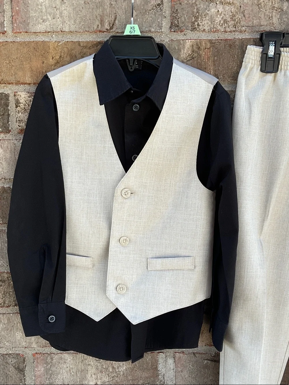 Take 50% OFF- 3pcs Boys Cream Vest & Pants Suit Set with Black Shirt, Size-6